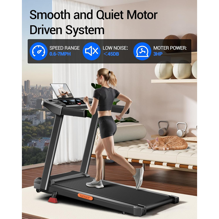 Біговий тренажер UMAY для дому, складаний, 12 км/год, з монітором серцевого ритму, 2.5PS/1800W, 12 програм тренувань, 10% нахил, ефективна амортизація