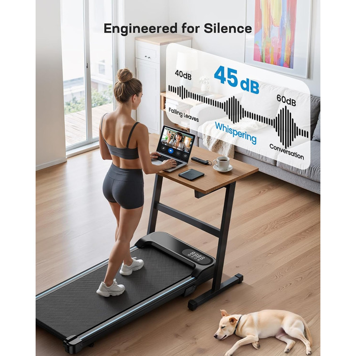 Бігова доріжка HUANUO Walking Pad для дому та офісу з нахилом 5%, вантажопідйомністю 150 кг, 2.5 к.с., з пультом та LED-дисплеєм, чорна