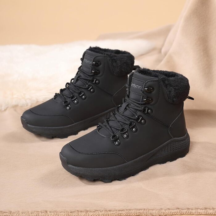 Зимові черевики для жінок, зимові чоботи, утеплені снігові чоботи, трекінгові черевики для хайкінгу, чорний колір, розмір 38 EU