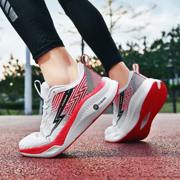 Кросівки для бігу та повсякденного носіння: чоловічі та жіночі, легкі, дихаючі, для занять спортом, тенісу, фітнесу, ходьби. Розміри 35-45 (білий, червоний, 44 EU)