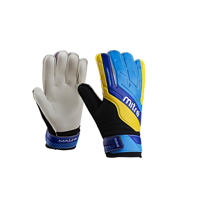 Воротарські рукавички Mitre Magnetite Junior 4 Schwarz/Blau/Gelb – зручні дитячі рукавички для гри