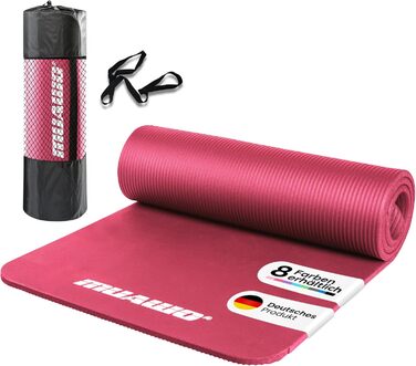 М'яка тренувальна мат Muawo для фітнесу, йоги та гімнастики | Нековзна, товста та довга | Рожева 190 x 60 x 1,5 см