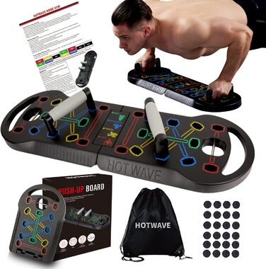 Дошка для віджимань HOTWAVE Push Up Board, 20 в 1, складана, для дому та фітнесу, професійний тренажер для чоловіків та жінок, чорна