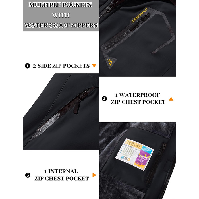 Жіноча зимова куртка Magcomen з флісовою підкладкою: парка, пуховик, для сноуборду, водонепроникна, вітрозахисна (XXL, чорний/сірий)