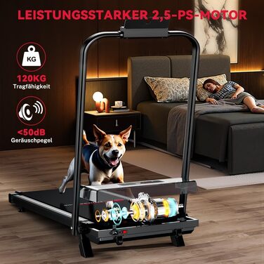 Складана бігова доріжка HomeFitnessCode з регулюванням нахилу — електричний Walking Pad для дому та офісу, компактна доріжка для ходьби, чорна