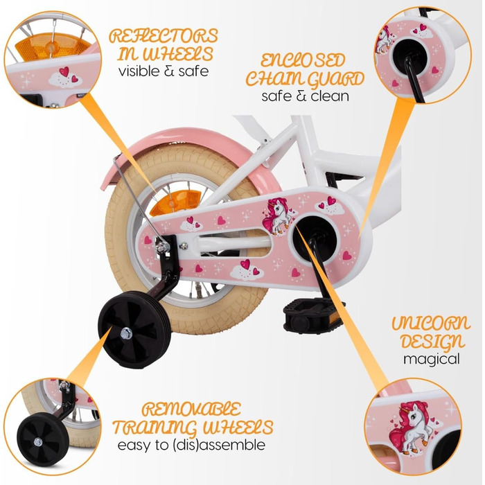 Дитячий велосипед Dolly 12 дюймів | для дівчаток 2-4 роки | з бічними колесами | проста збірка | білий