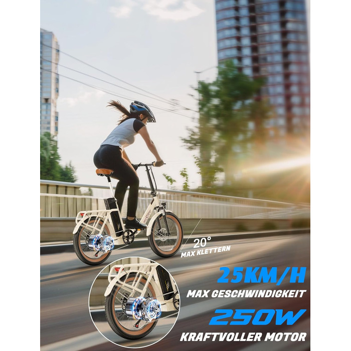 Електровелосипед OT16-2 для дорослих, складаний 20 дюймів, міський e-bike для ком'ютингу з Bluetooth, 3 режими, мотор 250W, знімний акумулятор 48V 17Ah