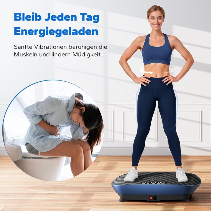 Вібраційна платформа MERACH для формування тіла та розслаблення, тиха та компактна, з LED-дисплеєм, зручним силіконовим покриттям та пультом дистанційного керування (блакитна)