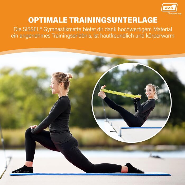 Килимок для фітнесу та йоги SISSEL® 1,5 см | Шкіряний, неслизький | З оптимальною амортизацією | Легко згортається | Розмір: 180x60 см (блакитний)