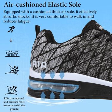 Чоловічі кросівки для бігу та занять спортом: Air Cushion, зручні та дихаючі. Розмір 43.5 EU, чорно-сірий колір