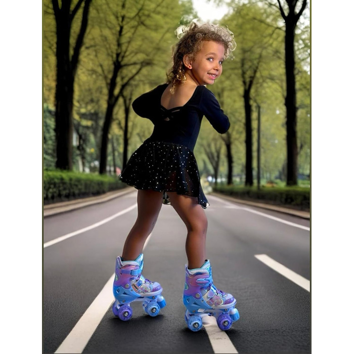 Дитячі ролики Nattork для дівчаток та хлопчиків, регульовані, 4 розміри, ролики на 4 колесах з малюнком метеликів та квітів, подарунок на день народження для занять спортом в приміщенні та на вулиці, розмір S (EU 27-31), фіолетовий
