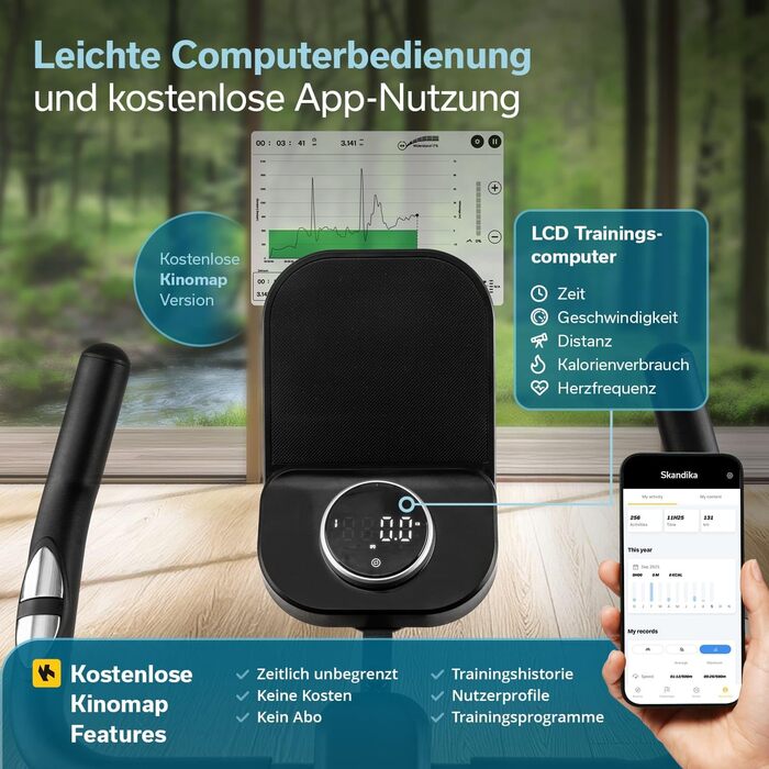 Велотренажер Skandika Spinning Bike Falk P8-HM: сталевий фрейм, магнітний гальма, LCD-дисплей, Bluetooth, сумісність з Kinomap