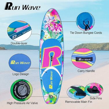 Надувний SUP Runwave: дошка для станд-ап паддлбордингу з антиковзким покриттям, комплект преміум аксесуарів, рожевий лотос, для початківців