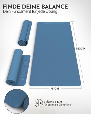 Килимок для йоги NEOLYMP – неслизький, захищає суглоби – 183x61 см – для дому, фітнесу, йоги, пілатесу – з інструкцією (Indigoblau)