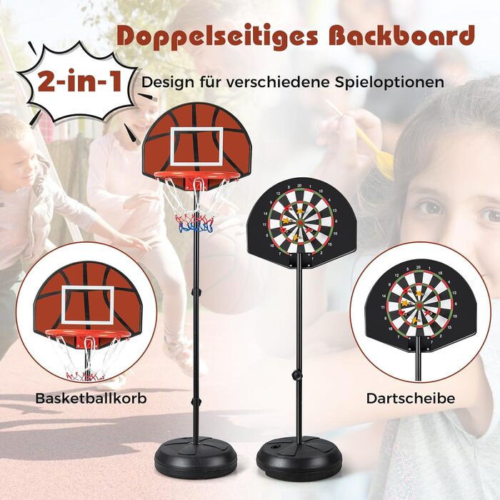 Дитячий баскетбольний кошик COSTWAY 2-в-1 з дротиками: стійка для баскетболу з регульованою висотою (96-146 см) для дітей від 8 років