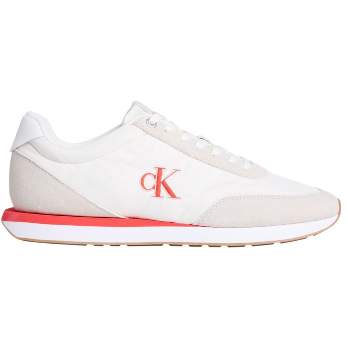 Чоловічі кросівки Calvin Klein Runner Retro Mix з логотипом, бежеві (Beige Marshmallow White Orange), розмір 41 EU