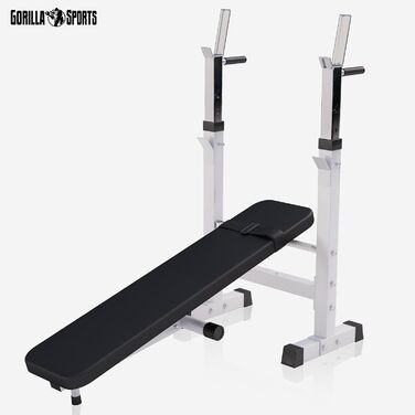 GORILLA SPORTS® Лава для жиму з підставкою, регульована висота і кут нахилу, складана, до 200 кг, чорна або біла, багатофункціональна тренувальна лава