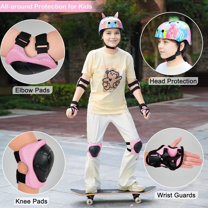 Дитячий шолом Unicorn Castle для велосипеда, 8-14 років, комплект наколінників та налокітників, блакитний/рожевий