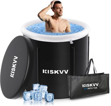 Льодяна ванна для спортсменів з кришкою KISKVV, Ø85x75 см, 378 л, складна переносна ванна для криотерапії, надувна бочка для льодової бані для дому та вулиці