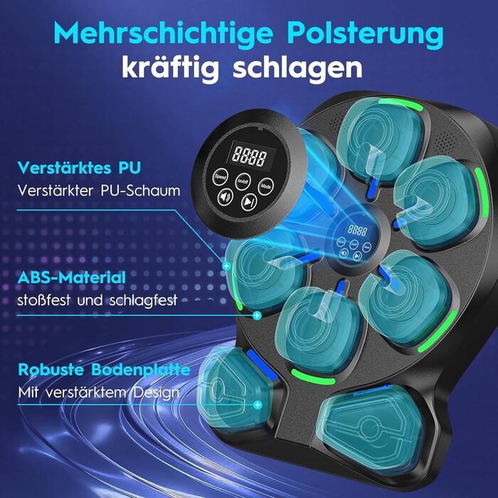 Електронна боксерська машина RevFit з LED-підсвіткою, Bluetooth, 9 режимів швидкості та режим підрахунку ударів, 51 см. Підходить для дітей та дорослих, для дому та фітнес-залу.