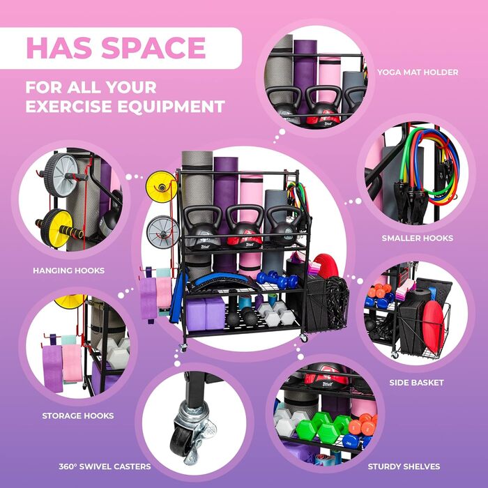 Стеляжка для домашнього спортзалу з органайзером для килимків, аксесуарів та набором еластичних стрічок 68 кг