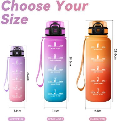 Спортивна пляшка 1л з позначенням часу, фільтром, для води з газом, без витоку. Підходить для велосипеда, бігу, дорослих. Колір: лавандово-рожевий
