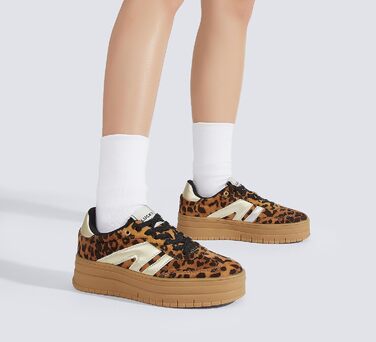 Кросівки LUCKY STEP Plateau Sneaker для жінок - платформа, канвас, ретро стиль, низький профіль, зручні для повсякденного носіння, бежево-зелені (41 EU, леопард)