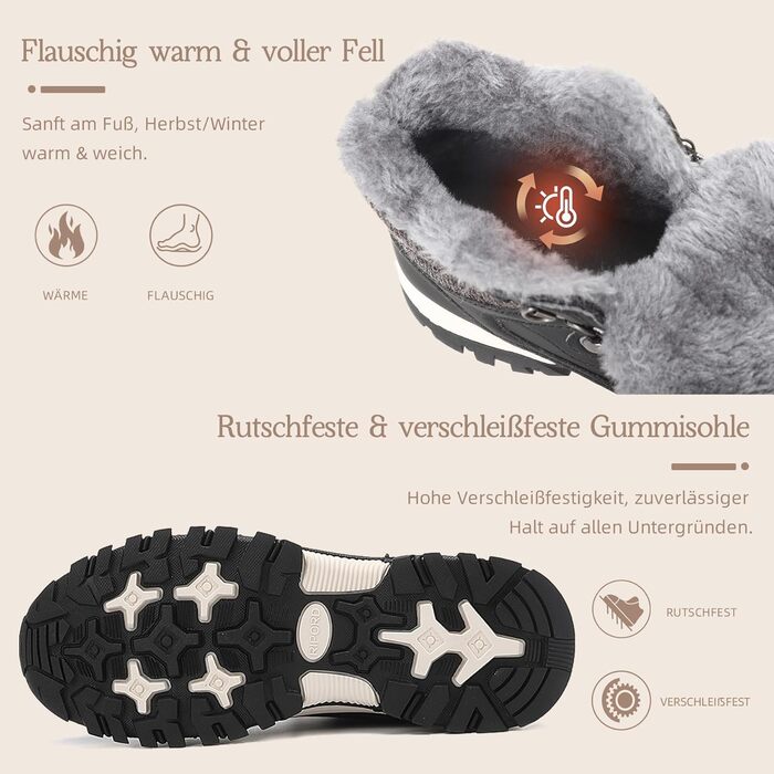 Зимові черевики для жінок: теплі трекінгові черевики, снігоступи, розмір 36-41 (чорно-білі, 39 EU)