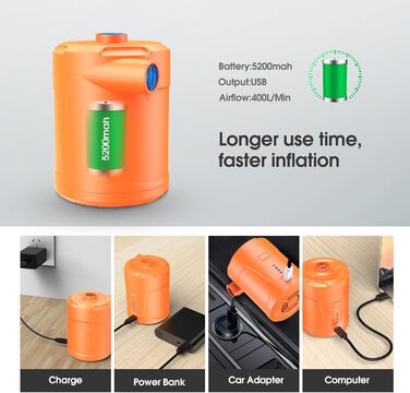 Електрична повітряна помпа 5200mAh з акумулятором для басейну, дитячого надувного басейну, надувних іграшок, матраців та човнів (Помаранчевий)