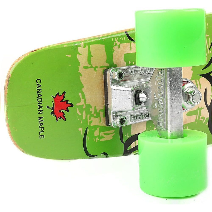 Скейтборд круїзер FunTomia Mini-Board 57 см, канадський клен (7 шарів), підшипники ABEC-9, зелений з черепом та зеленими колесами