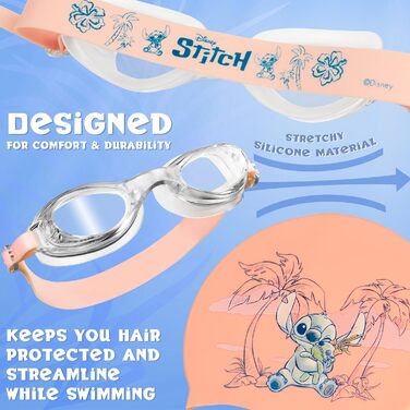 Дитячий набір для плавання Disney Stitch: шапочка та окуляри, захист від UV, антизапіт, 6-14 років, персиковий колір