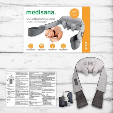 Масажер для шиї та плечей Medisana NMG 850 з гелевими масажними головками, функцією підігріву, 4 масажні головки, 3 швидкості, миється, інтегроване керування, розминаючий масаж