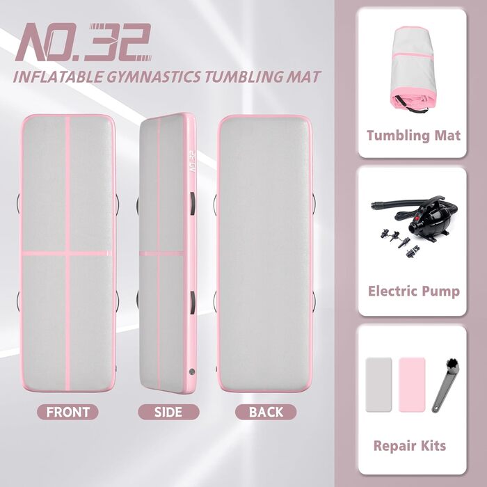 Гімнастичний надувний мат, 3 м, для гімнастики, фітнесу, йоги, бойових мистецтв, пляжу, 10'x3.3'x4' (300x100x10 см), Рожевий