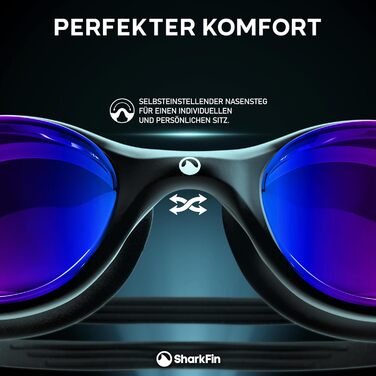 Окуляри для плавання SharkFin з захистом від УФ та запобіганням запотіванню, комфортні, з етиуі, для дорослих та підлітків, блакитні