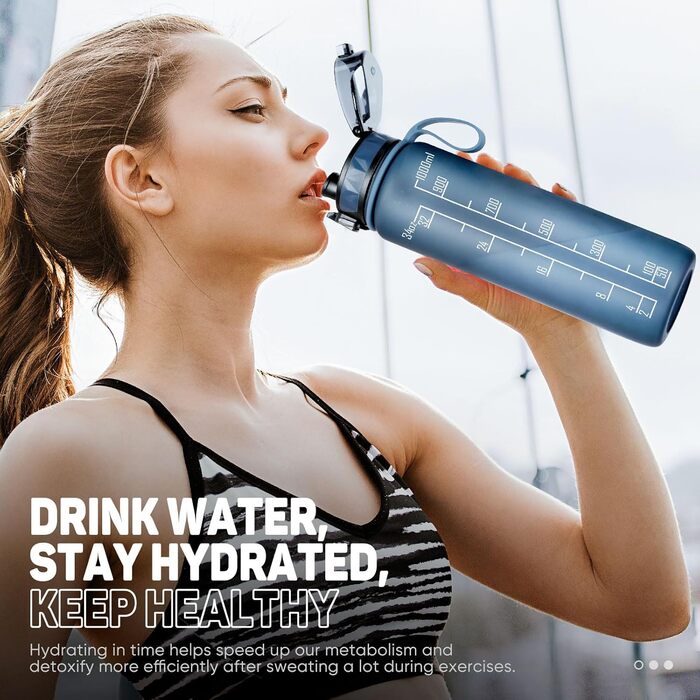 Спортивна пляшка для води 1л BPA-free з неслизьким гумовим грифом - для велосипеда, відпочинку, школи, спортзалу (1000 мл)