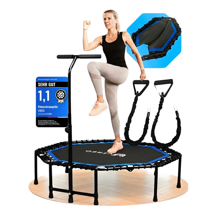 Батут фітнес VIREO для дорослих 102 см, до 150 кг, складаний, з ручкою, гумовими стрічками, для дому