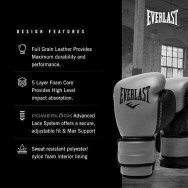 Боксерські рукавички Everlast Powerlock 2R, сірий, 12OZ (унісекс, дорослі)