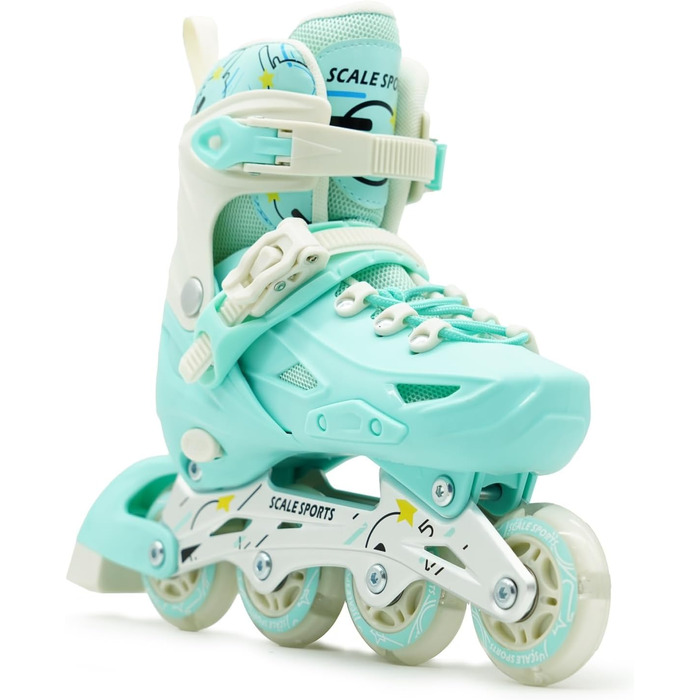 Регульовані роликові ковзани з підсвічуванням коліс - дитячі та дорослі ролики (L (5-7 UK), м'ятний колір)