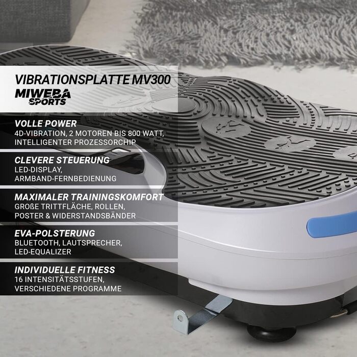 Платформа для фітнесу Miweba Sports 4D Wave MV300, 800 Вт, Bluetooth, браслет-пульт, тренувальні стрічки, для схуднення, спалювання жиру, домашній тренажер, 3 роки гарантії, чорна