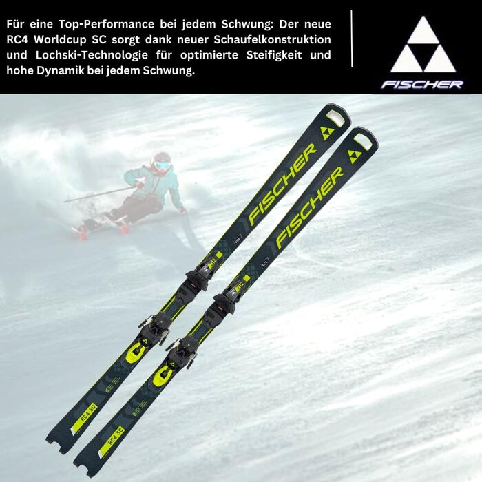 Гірські лижі Fischer RC4 WC SC MT з кріпленнями RC4 Z12 PR 23/24, чорні-жовті, 170 см, для жінок та чоловіків, карвінгові