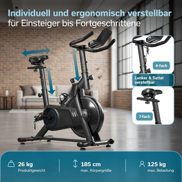 Велотренажер Skandika Spinning Bike Falk P8-HM: сталевий фрейм, магнітний гальма, LCD-дисплей, Bluetooth, сумісність з Kinomap
