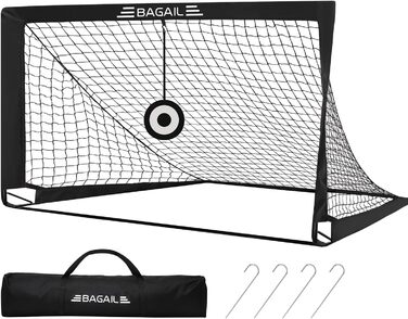 Футбольні ворота BAGAIL Pop-Up 6x3 фути з цільовим отвором, кілочками та сумкою, швидке складання, для тренувань у саду та дозвілля, чорні