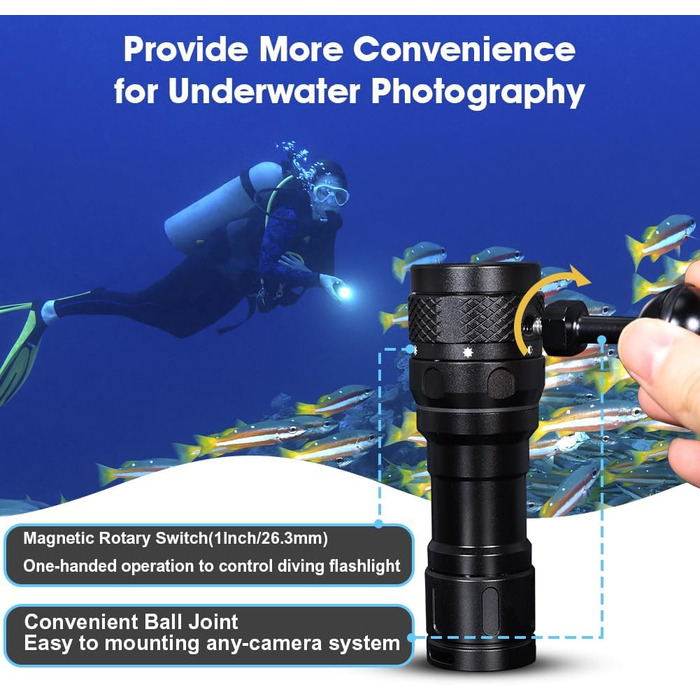 Willcrew DX70: Потужний водонепроникний дайверський ліхтар з регулюванням яскравості та UV/Red світлом, 3000 люменів, 100 метрів, для дайвінгу та фото/відео зйомки під водою