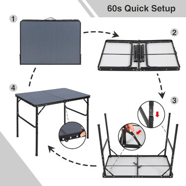 Складний кемпінговий стіл REDCAMP 90x60 см, регульована висота (38/70 см), чорний - для пікніка, саду, тераси, пляжу