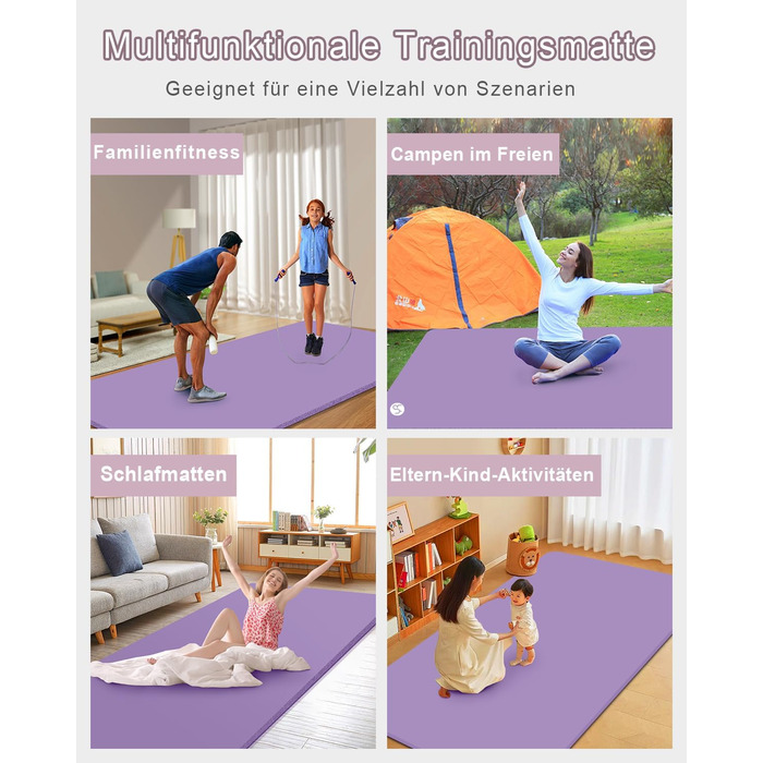 Йогамат XXL 200x130 см: фітнес-мат для занять йогою, фітнесом, спортом та активностями з дітьми. Товщина 20/15/10 мм. Зелений/світло-ліловий колір.