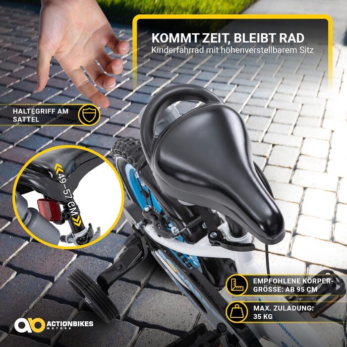 Дитячий велосипед Actionbikes 12/16/20 дюймів, V-Brake, для хлопчиків і дівчаток, з крилами, від 2 до 9 років