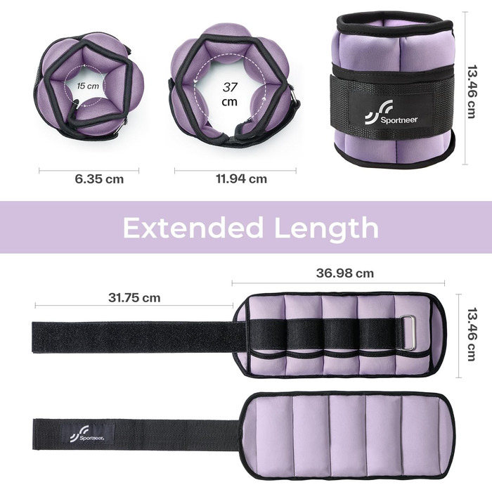 Штанги на щиколотки Sportneer, регульовані, 1 кг - 4.5 кг, для фітнесу, воркауту, ходьби, бігу (світло-фіолетовий)