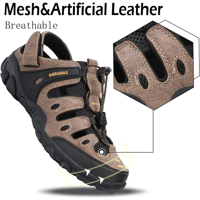 Зручні трекінгові сандалії для чоловіків та жінок SAGUARO - піші прогулянки та активний відпочинок (46 EU, Коричневий)