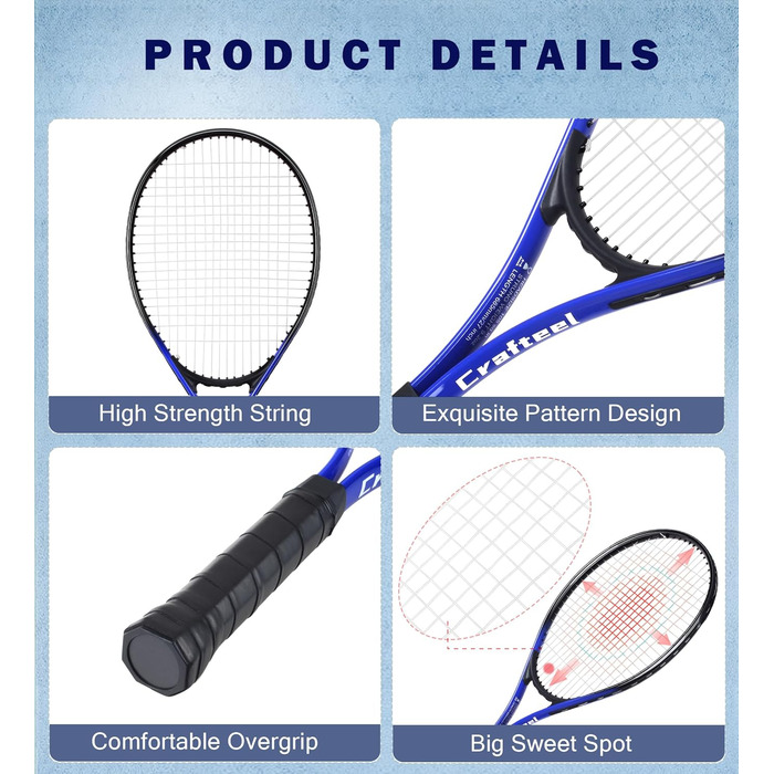 Тенісний набір 2 шт. для сім'ї: 27 дюймів, 68.6 см, для початківців, блакитний