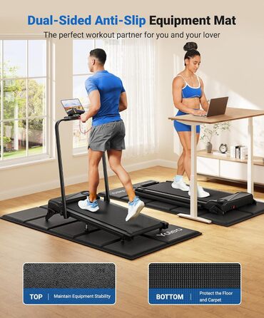 Килимок захисний під бігову доріжку та тренажери Yoleo, 160x75 см, шумопоглинаючий та протиковзкий килим для підлоги під велотренажер, еліпс та лавку для гантелей, чорний